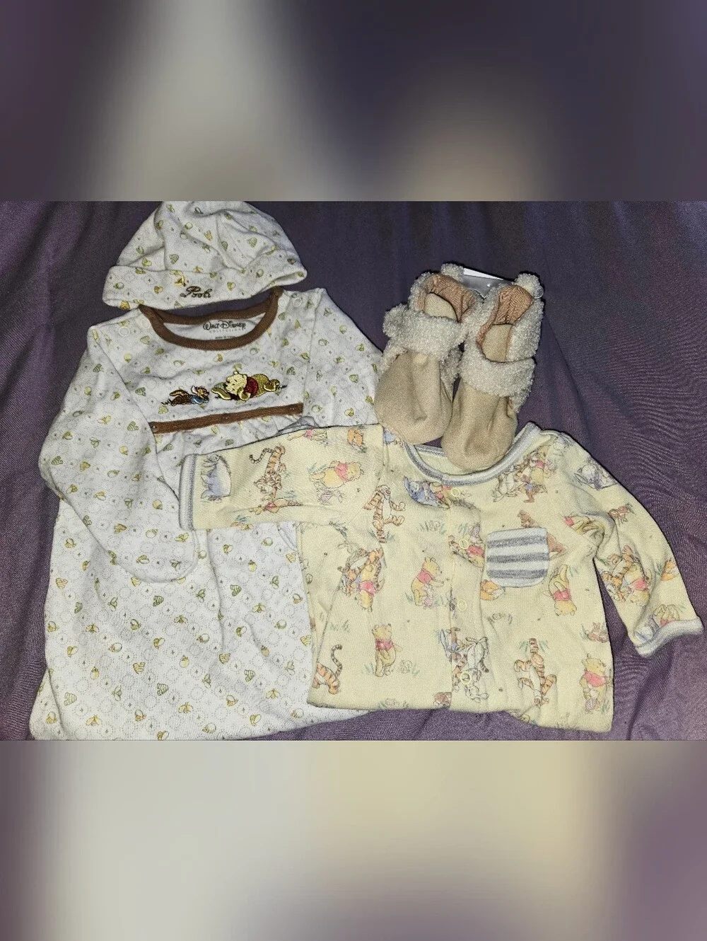 Disney Winnie the Pooh Baby Sleepwear Set with Sherpa Booties - Cream & Beige - Picture 1 of 5
